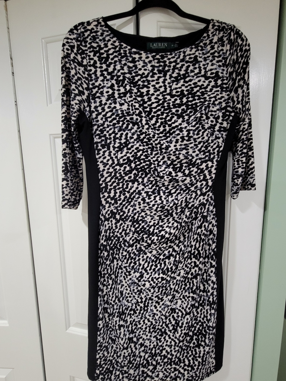 Lauren Ralph Lauren Black & White Animal Print Side Ruched Sheath Dress